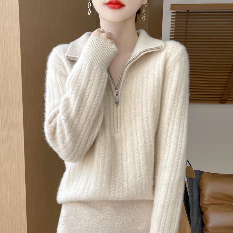 Women's Cashmere Sweater Qinghe Cashmere 30% Cashmere 70% Wool Women's Autumn and Winter Thick Cashmere Pullover Soft and Warm