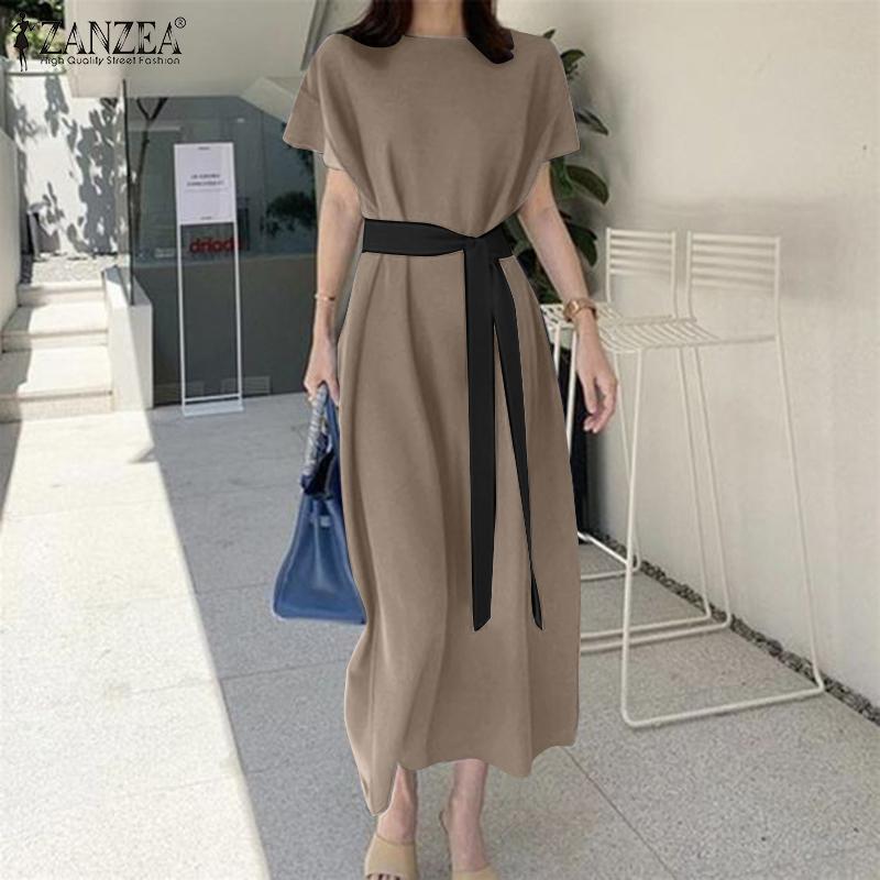 

ZANZEA Лето Повседневный O-образный вырез с коротким рукавом Женщины Длинное платье