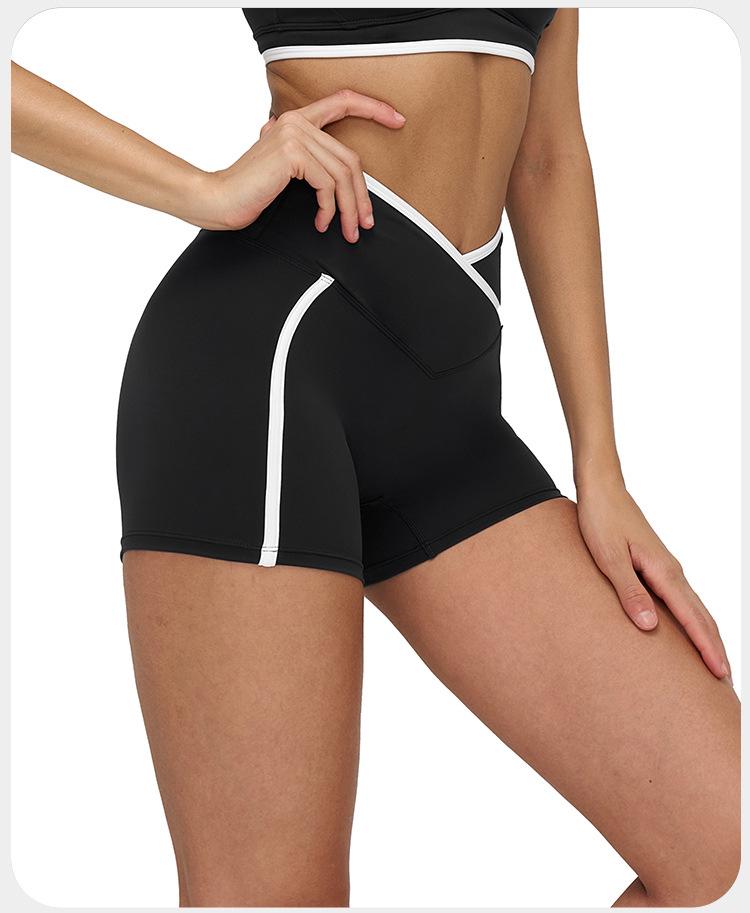 Color-Block Yoga-Shorts mit überkreuztem Bund - Hüfthebende Passform für Laufen & Fitness