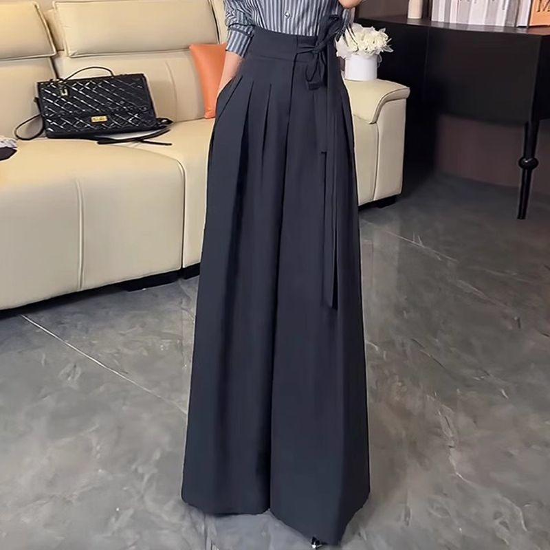 

Women s 2026 High Waist Tie Trousers - Straight Leg Wide Drape Pants S Up to 95 Jin