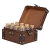 HiiFeuer Medieval Faux Leather Alchemy Box with 12 Cork Potion Fantasy Portable Crossbody Jewelry and Dice Holder Bottles, Bag, Storage, (Brown A)