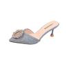 Slippers Women's Summer Wear Half Slippers Women's New Rhinestone High Heels Stiletto Bag Head Sandals Black