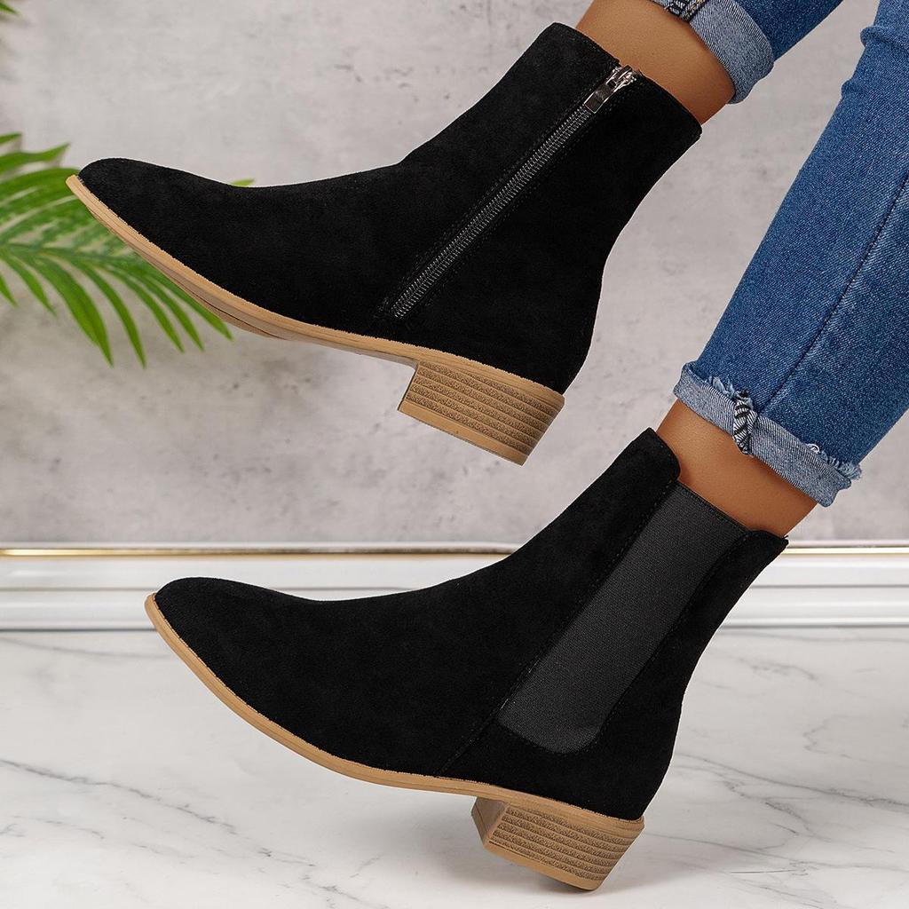 Damskie buty jeździeckie w brytyjskim stylu, z zamszu, za kostkę, na grubej podeszwie, z zamkiem z boku