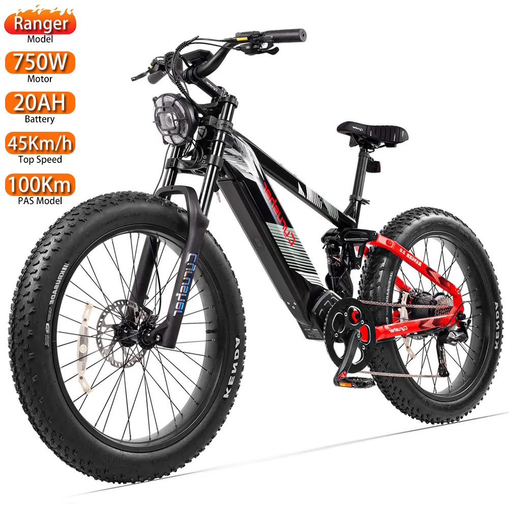 Elektrofahrrad Cyrusher Ranger 26" Fat Tire 750W Motor Vollgefedert Erwachsenen E-Bike 52V 20AH Hydraulische Bremse Max. Zuladung 150kg
