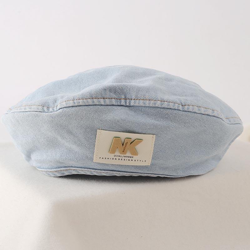 New Blue Denim Beret Women's Summer Autumn Big Head Circumference Showing Face Small Painter Hat Retro Octagonal Hat