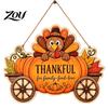 Gift for Friends Family Thanksgiving Front Door Hanging Sign, Pumpkin Turkey Pattern Hanger, Autumn Farmhouse Style Porch Decor Harvest Wall Ornament