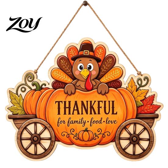 Gift for Friends Family Thanksgiving Front Door Hanging Sign, Pumpkin Turkey Pattern Hanger, Autumn Farmhouse Style Porch Decor Harvest Wall Ornament