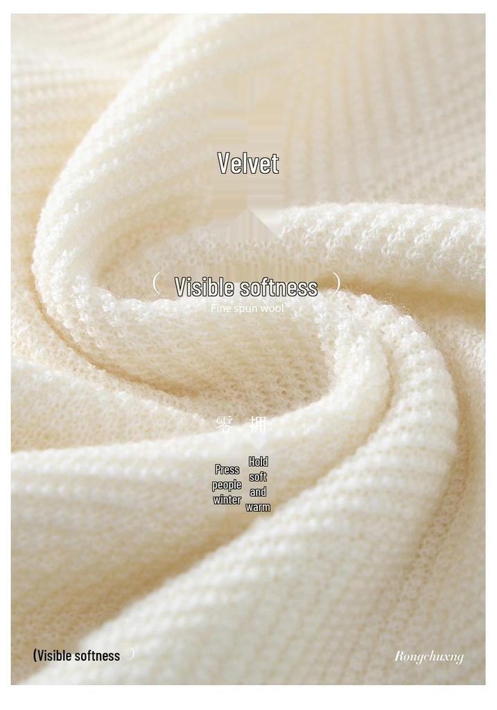 2026 Spring/Summer Wool Herringbone High Neck Knit Sweater