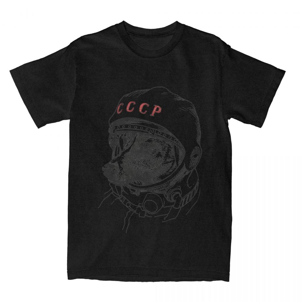 CCCP Rusia Laika Space Urss Astronauta Dog TShirt Mens Space Traveler Vintage 100 Cotton T Shirts Summer Tee Shirt Clothing