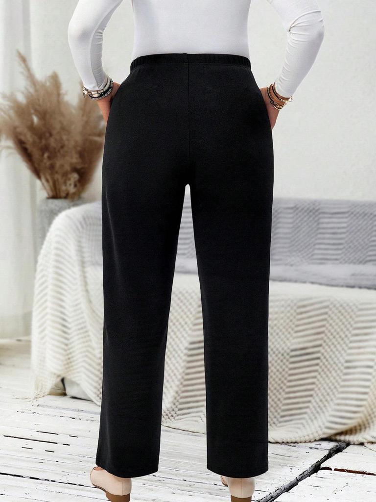 Plus Size Women's Versatile Knit Stretch Comfortable Straight-Leg Casual Pants