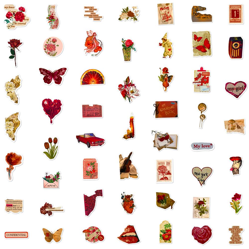 

50 шт./компл. Ренессанс . Ретро красные художественные наклейки DIY модные водонепроницаемые каракули наклейки