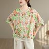 Short sleeve Oversized vintage floral Casual loose t shirt tops Women summer t-shirt