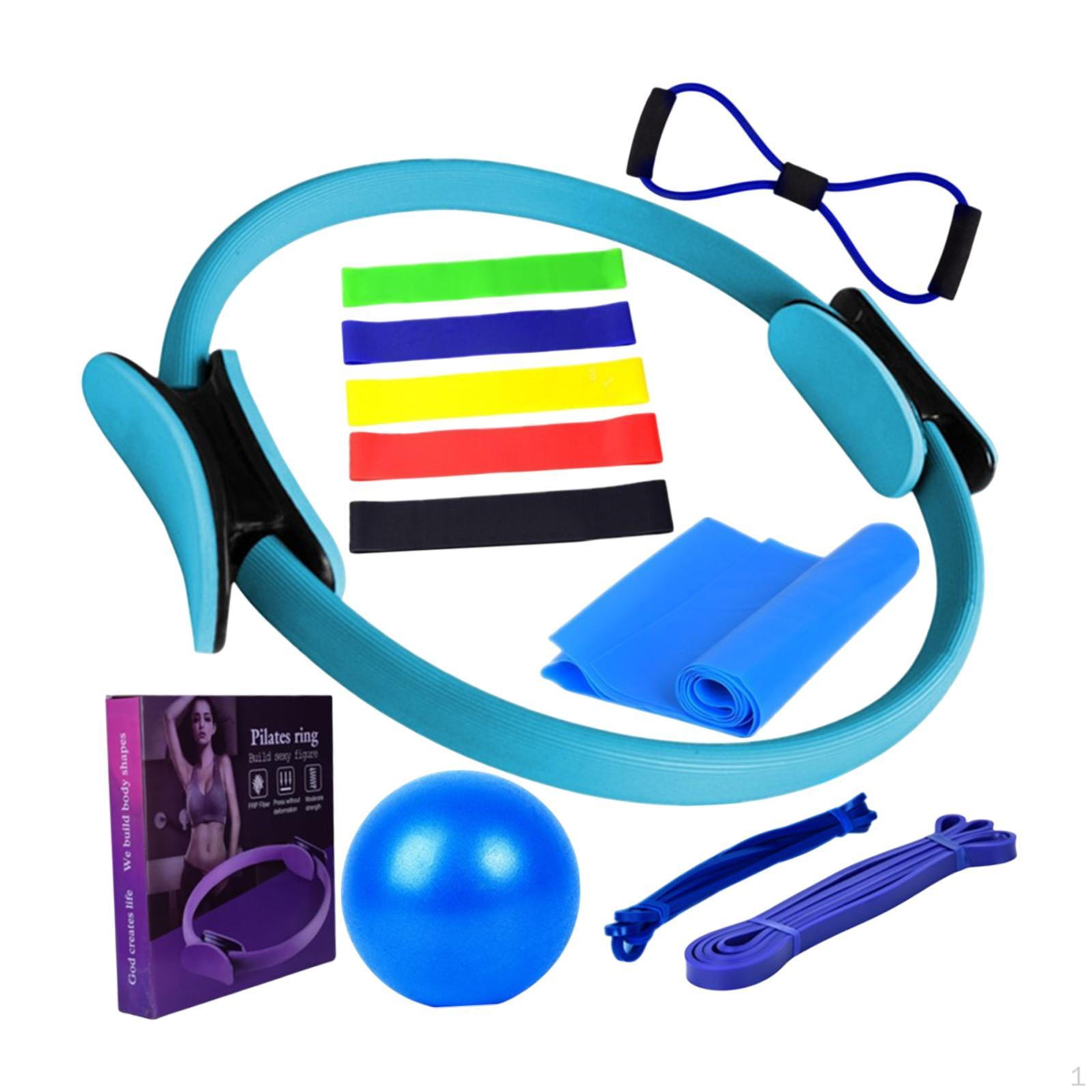 12 Pieces of Pilates Ring And Ball Kit with Exercise Bands синий