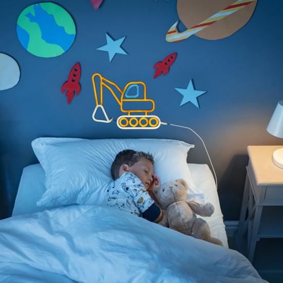 Neon Sign Construction Excavator Vehicles LED Neon Light USB Powered Wall Decor