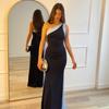 New Celebrity Temperament Elegant Sexy Dress Contrasting Color Streamer Backless Dress