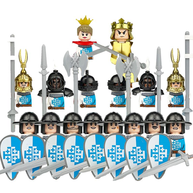 MOC Mittelalterliche Burg Grüner Drachenritter Figuren Bausteine Antiker Römischer Soldat Waffe Schild Kriegspferd Jungen Spielzeug Geschenk K149