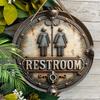 Wooden hanging decorative signs, bathroom decorations, 2D flat pendants, the pattern is the ”RESTROOM" logo, A housewarming gift for friends