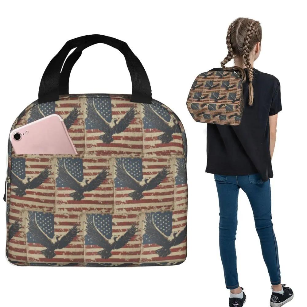 Vintage American Flag Eagle Insulated Lunch Bag for Women Kids Portable Food Boxes Thermal Lunch Box Tote