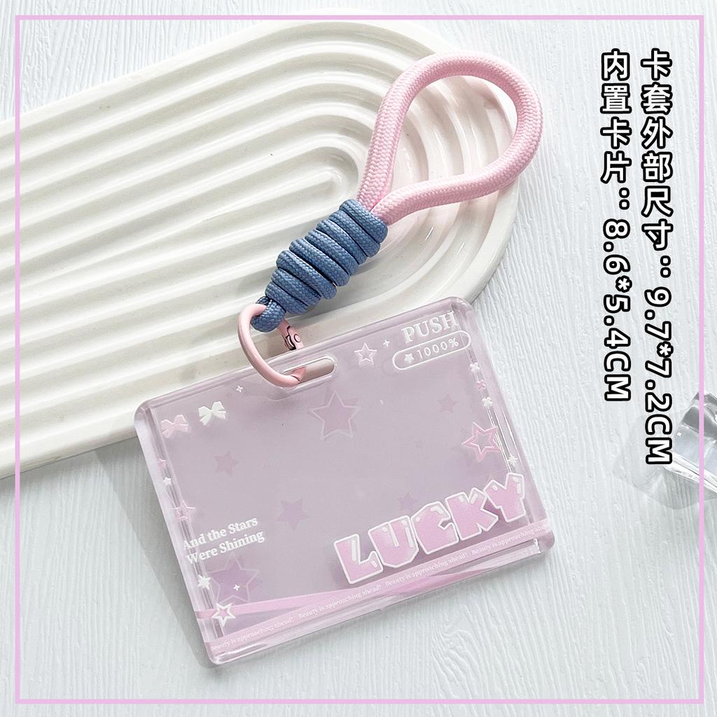 Student Clear Card Case Bus Cards Sleeve Sliding Horizontal Id Card Holder Transparent Employee Work Card Holder with Lanyard