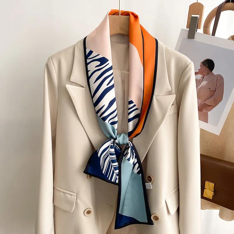 Fashion New Small Silk Scarf Women Tie Bag Headband Flower Printing Hairband Korean Style Neckerchief Ribbon Luxury Brand