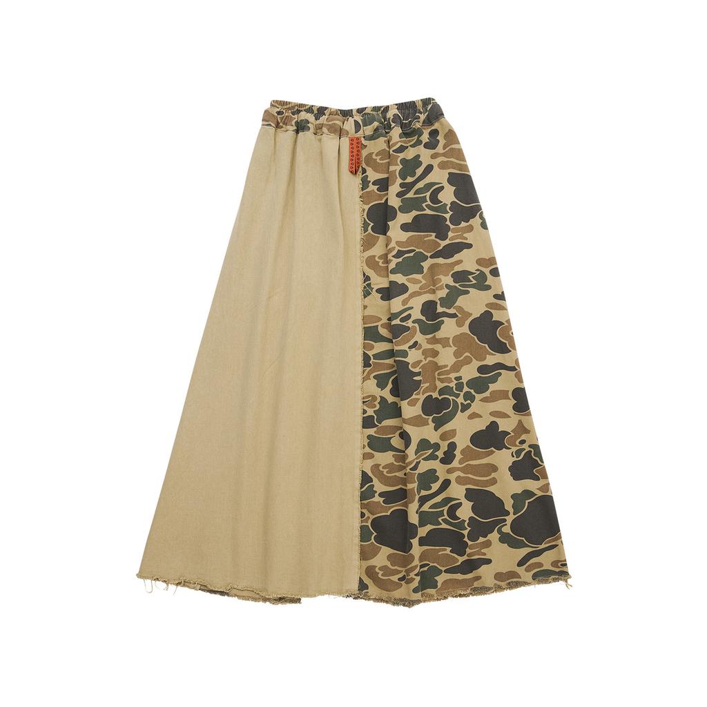 Goteu Duck Camo Patchwork Buckle Circle Skirt - Beige