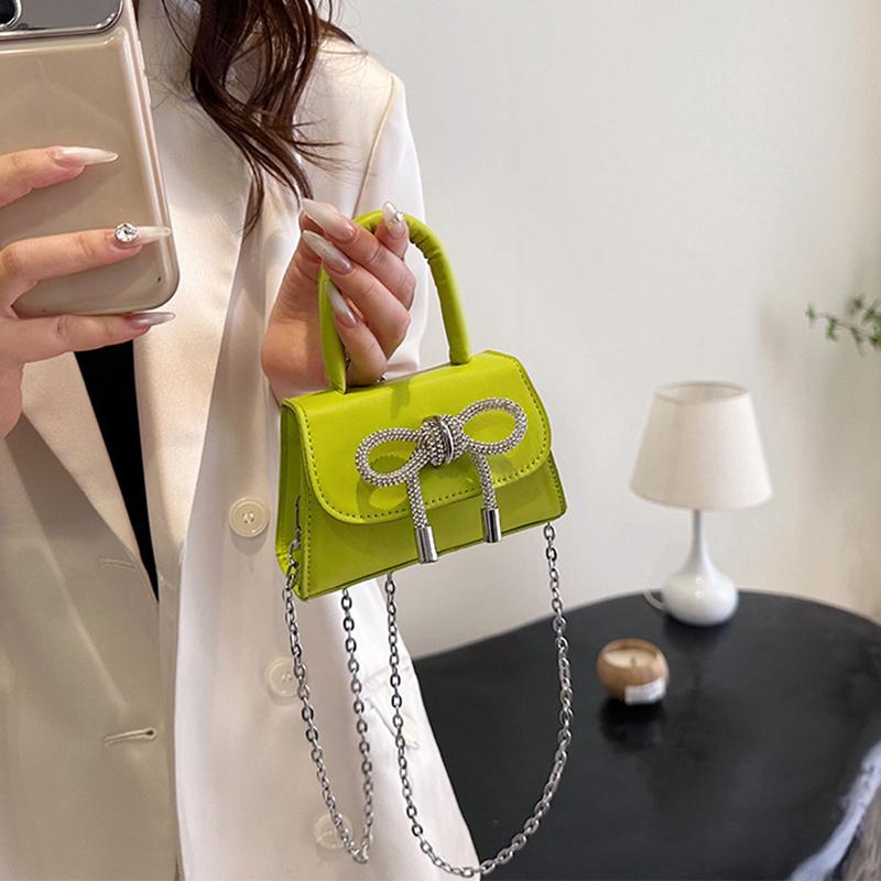 Bow Design Solid Color Mini Shoulder Bag Pu Leather Flap Crossbody Bags For Women 2024 Female Chain Purse And Handbags