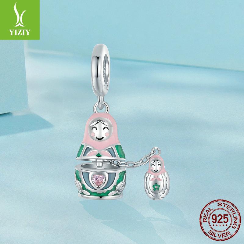 Literary Matryoshka Doll Diy Pendant Accessories, Cute Drip S925 Sterling Silver Bracelet Beaded