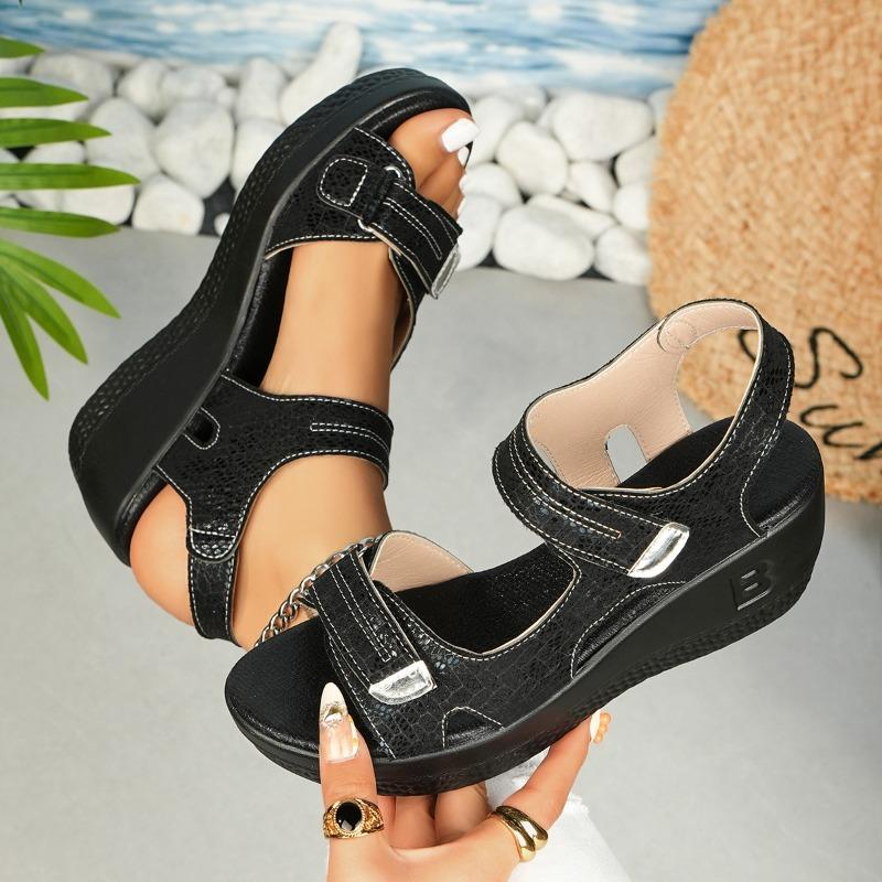 Women’s Platform Hook-and-Loop Slide Sandals Open-Toe Summer Shoes