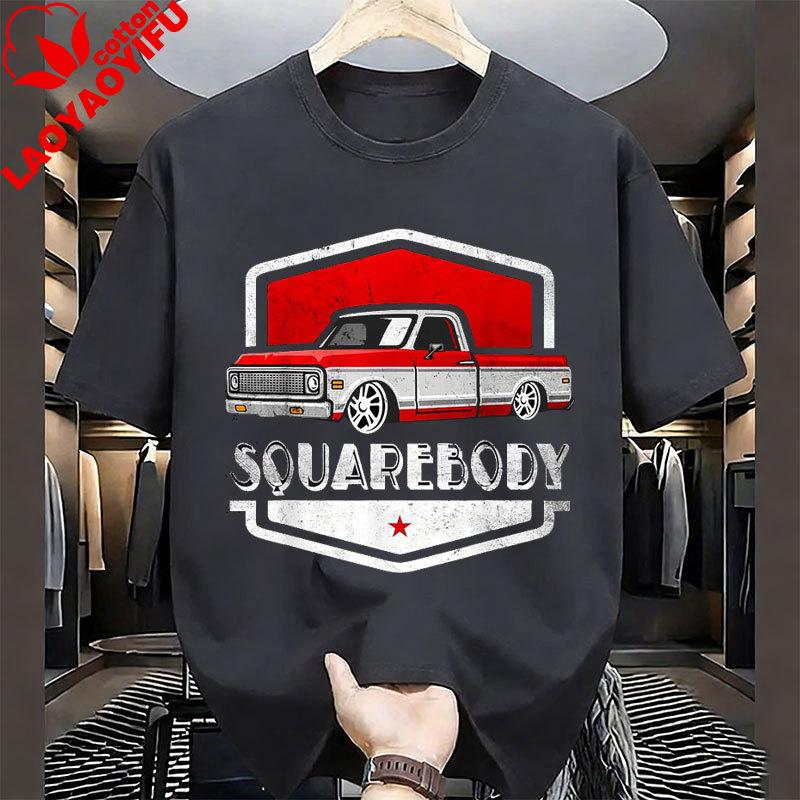 Unisexs Classic Boxy Pickup Truck Pattern TShirt 100 Cotton Retro Red and White Car Design Casual Funny Clothing Vintage tops
