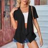 Dámské topy jednobarevné dutý krátký rukáv volný ležérní bunda kapsa cardigan