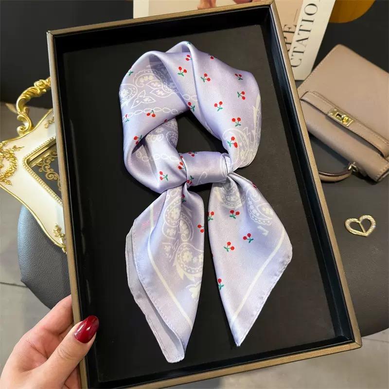 New luxury leopard print small square scarf imitation silk headscarf spring thin printed neck wrap scarf for women