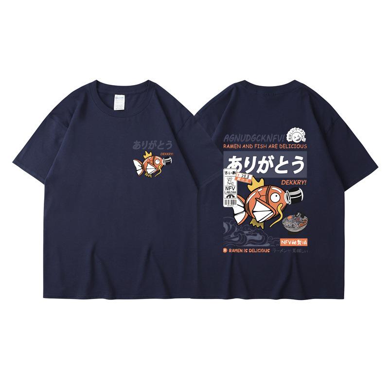 Eltern-Kind-Kleidung Sommer Ins Harajuku Japanischer Karpfen Kurzarm-T-Shirt Herren Trendmarke Street Locker Paarkleidung