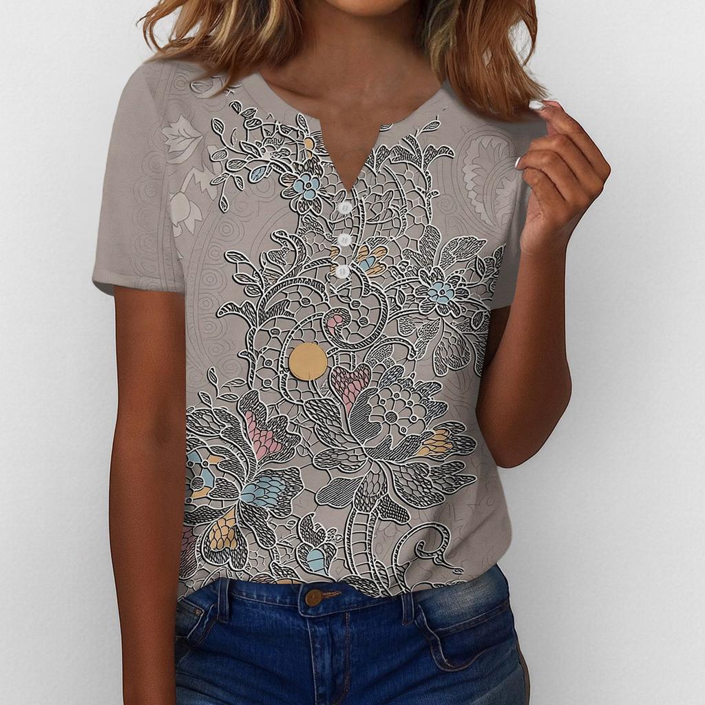 Sommer Oberteile für Damen Knopfleisten Blusen für Damen Elegant Lässig V-Ausschnitt T-Shirts