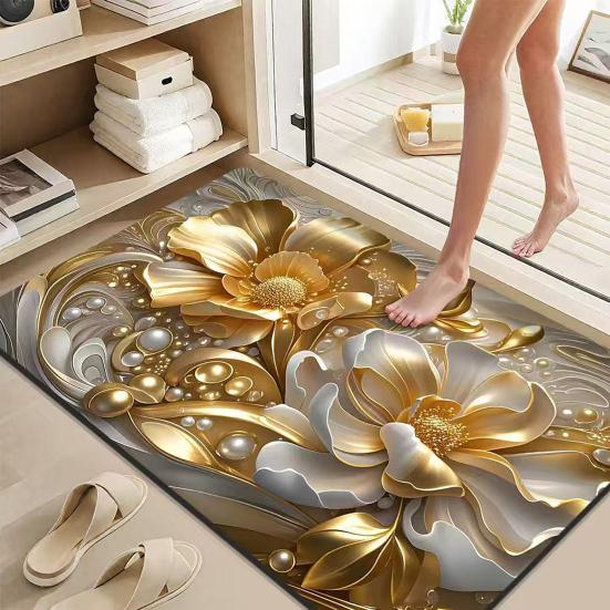 3D Floral Bath Mat Diatomaceous Earth Absorbent Floor Mat Non Slip Realistic Flower Bathroom Rug