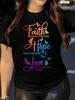 Letter ; Butterfly Print Crew Neck T-shirt. Casual Short S