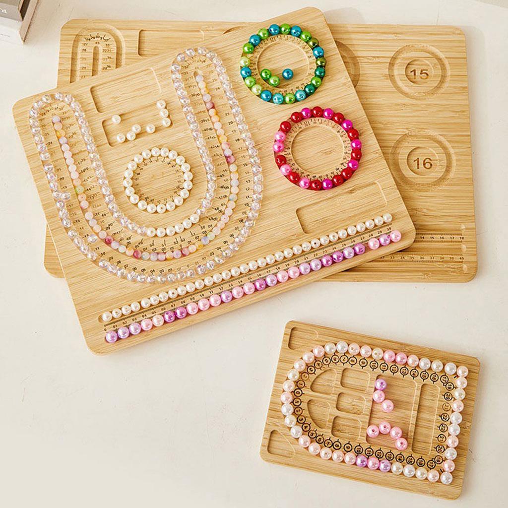 Wood Bead Board Bracelet Beading Organizer Jewelry Making Tray Workbench Size Measuring Plate Craft Tool Accessories