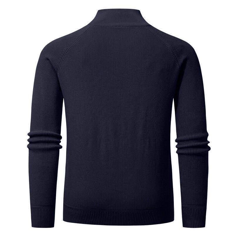 Men's Vertical Rib Knit Half-Zip Stand Collar Woolen Sweater