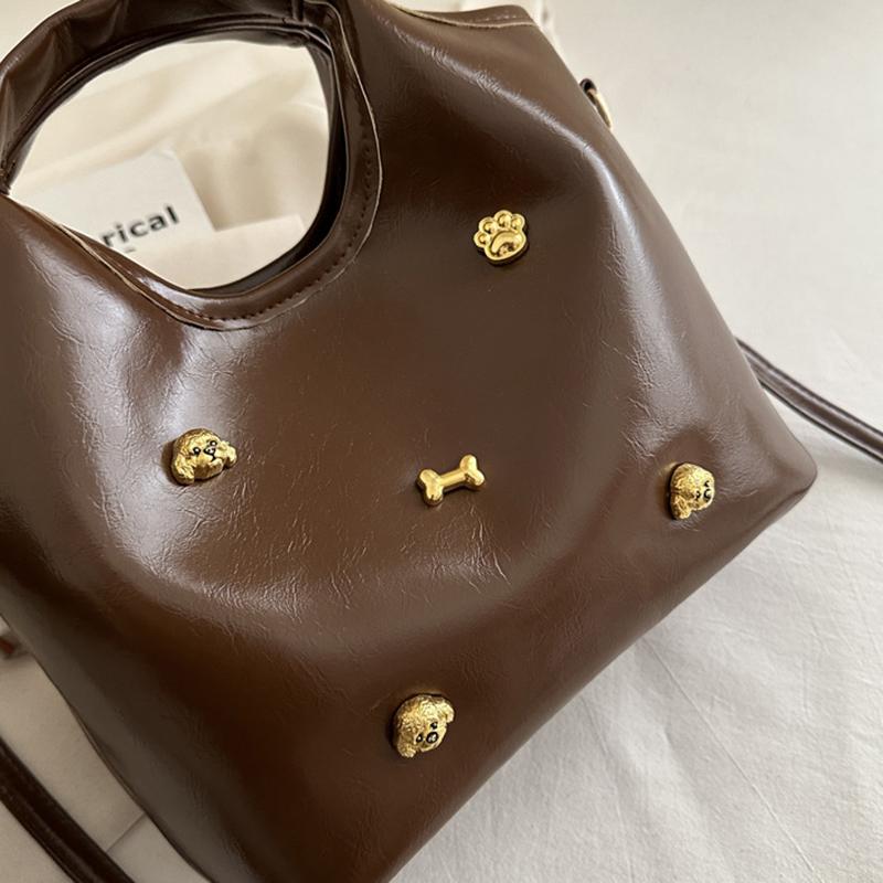 Versatile PU Leather Paw Print Shoulder Bags Solid Color Handheld Crossbody Bag Large Capacity Underarm Bags Women Girls AVE