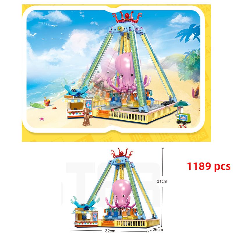 Stadt Freunde Vergnügungspark Spielplatz Meer Kreative Achterbahn Modell Bausteine ​​Miniatur MOC Kit Spielzeug Für Mädchen