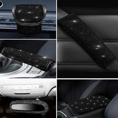 Diamante Cristallo Accessori Auto Donna Freno a Mano Pomello del Cambio Specchietto Retrovisore Tappetino Poggiabraccio Spallina Nero Decorazione Auto
