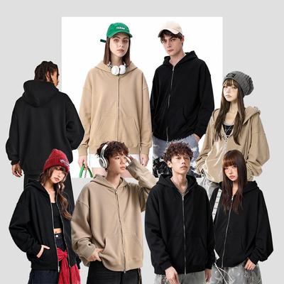 Unisex American Trendy Heavyweight Double Zipper Hooded Cardigan - Thick Casual Autumn/Winter Sweatshirt, 420g.