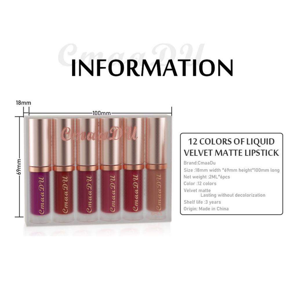 CmaaDu 6 Make Lipstick Dumplings Velvet Lip Gloss Waterproof No Color Does Not Touch The Cup