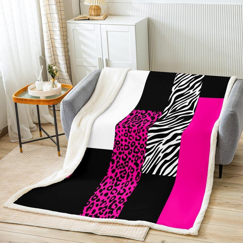Red leopard zebra print blanket bold animal pattern soft throw modern home decor stylish bedroom bedding fashion design textile