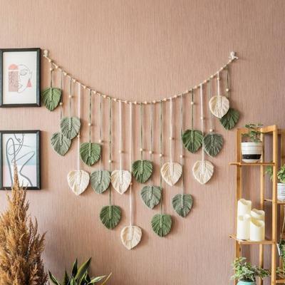 Boho Rope Tapestry Handwoven Wooden Beads Leaves Po Hanging Tassel Wall Decor