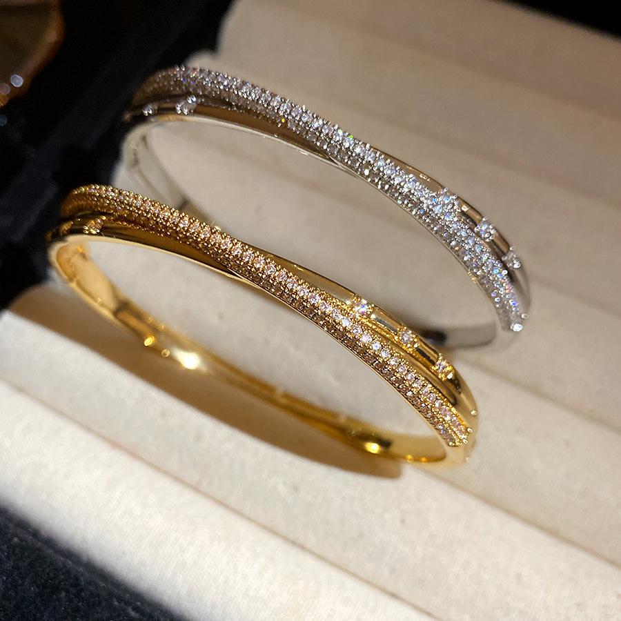 18K Gold Plated Zirconia Cross Open Bangle - Elegant Bracelet for Women