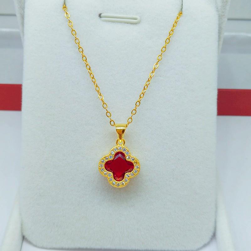 Kupfer Vergoldete Mehrfarbige Strassstein Vierblättrige Kleeblatt Halskette für Damen