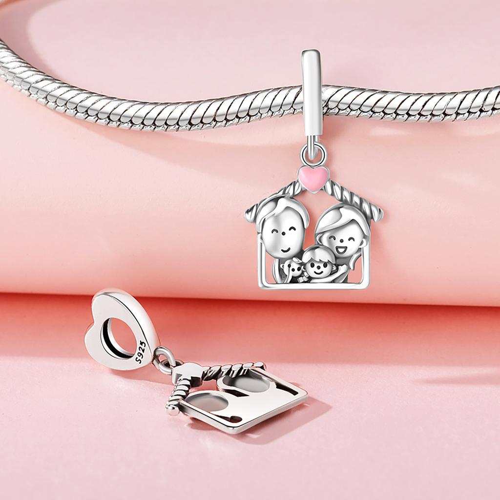Authentic Original Copper Metal Charm Bead Components Luxury Pink Family Affection Pendant Bead Component Bead Components Compatible With Bracelet
