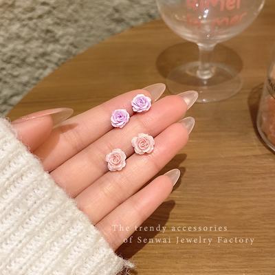 Spring/Summer Pink Rose Flower Stud Earrings Femininity Earrings Personality Ears