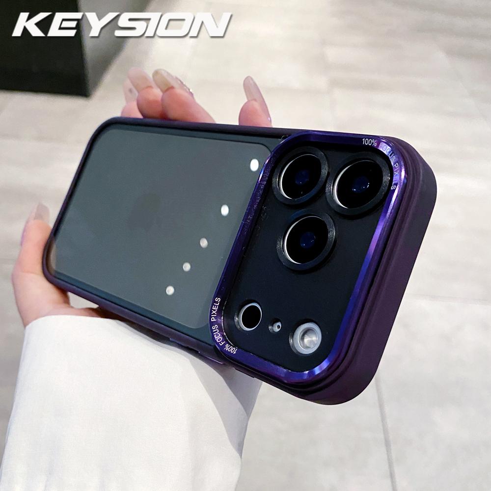 

KEYSION Transparent Acrylic Case for iPhone 16 17 Pro Max 16 Plus Soft Frame Metal Lens Protective Shockproof Cover for iPhone 17 Air for iPhone 16 Pro Max фіолетовий