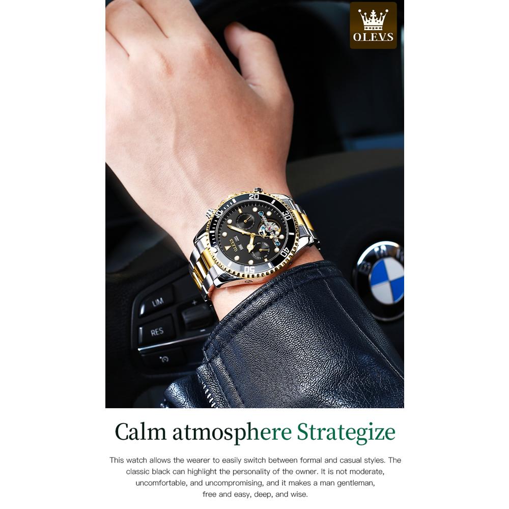 OLEVS Men's Skeleton Automatic Mechanical Watch Date Display Stainless Steel Business Men's Watch